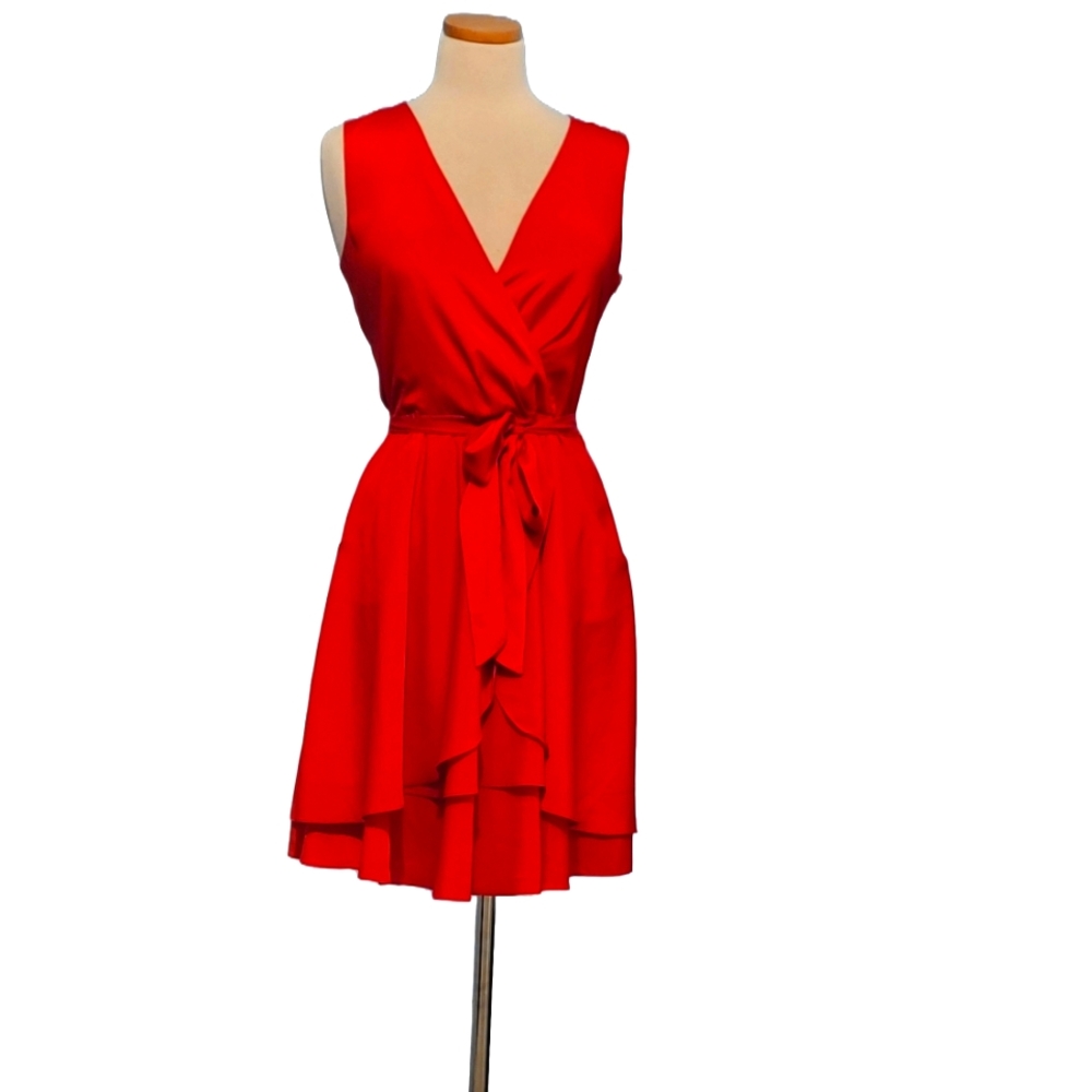 Banana Republic Satin Wrap  Tiered Ruffle Pockets Belted Zip Dress